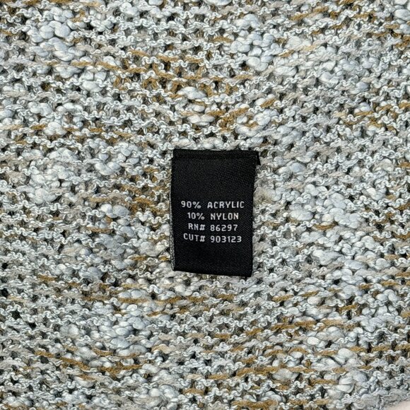 BCBG Blue Olive Asymmetrical Knit Cardigan L Loose Weave Open Front Boho Sweater - Picture 11 of 12